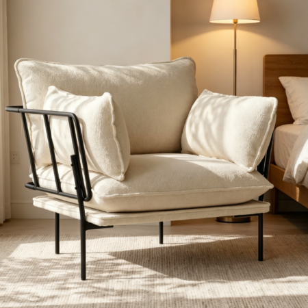 Cream Boucle Padded Relax Chair with Metal Legs